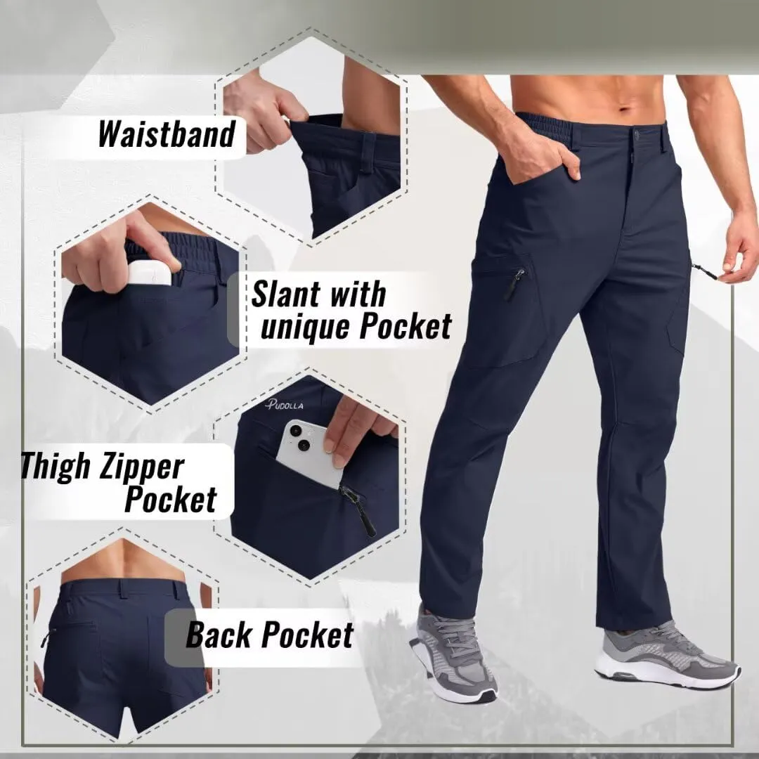 Pudolla Men's Lightweight Hiking Pants with 7 Pockets Quick Dry Water Resistant Fishing Travel Pants