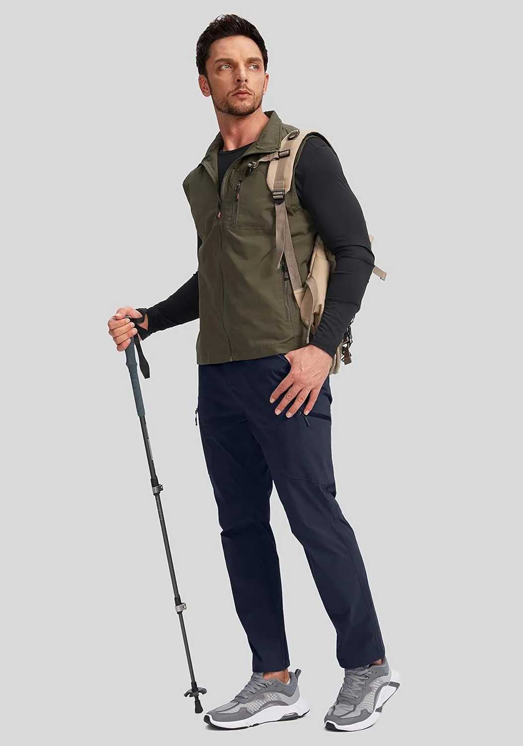 Pudolla Men's Lightweight Hiking Pants with 7 Pockets Quick Dry Water Resistant Fishing Travel Pants