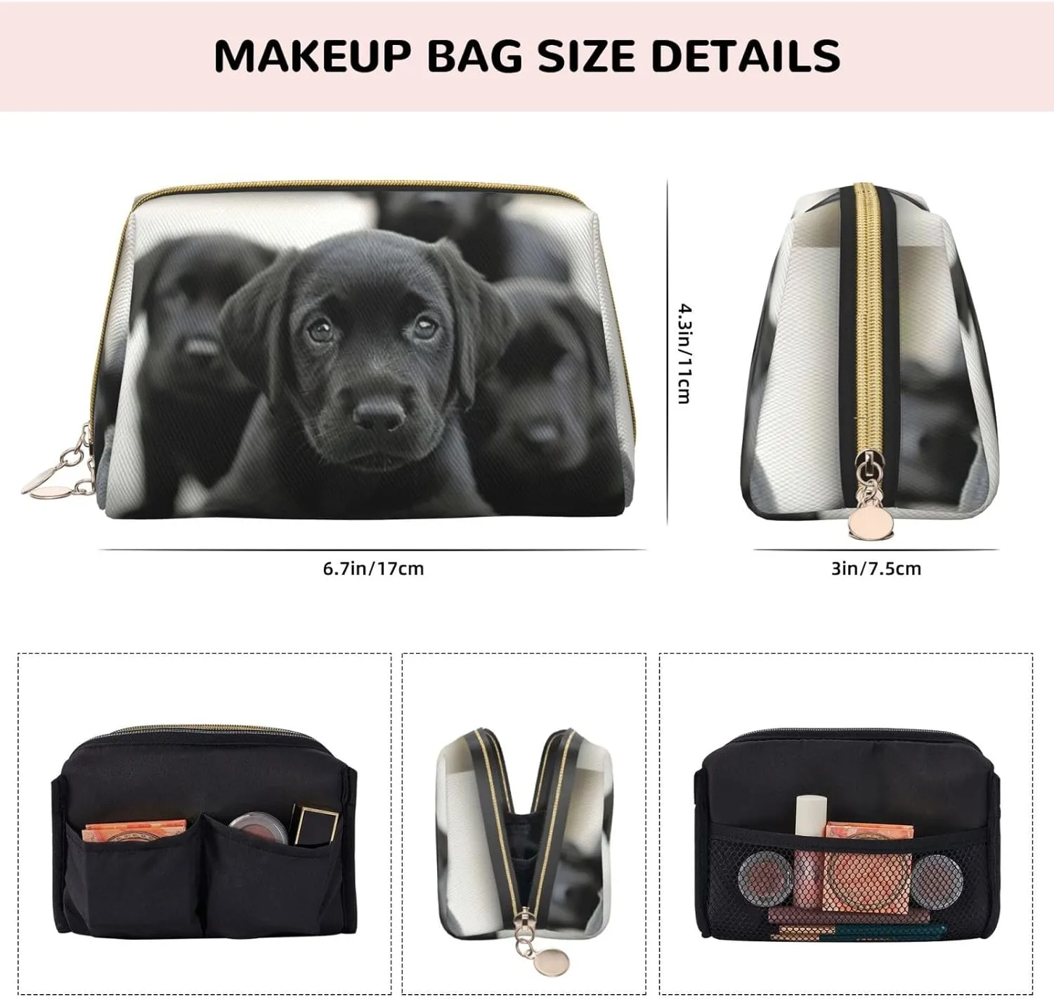 Puppies Dog Toiletry Pouch, Travel-Friendly Makeup Organizer For Makeup Brushes, Lipsticks