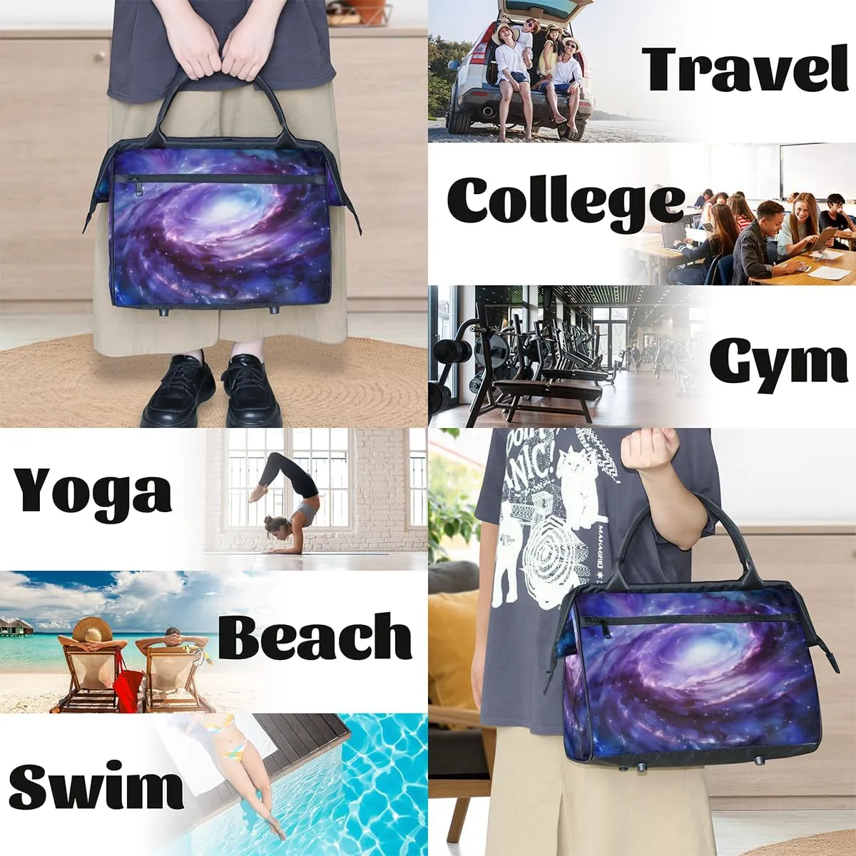 Purple Blue Galaxy Abstract Weekender Overnight Bag for Women Waterproof Carry On Travel Duffle Bags with Pocket Lightweight Sports Gym Tote Bag Large Luggage Workout Personal Item Hospital Bags