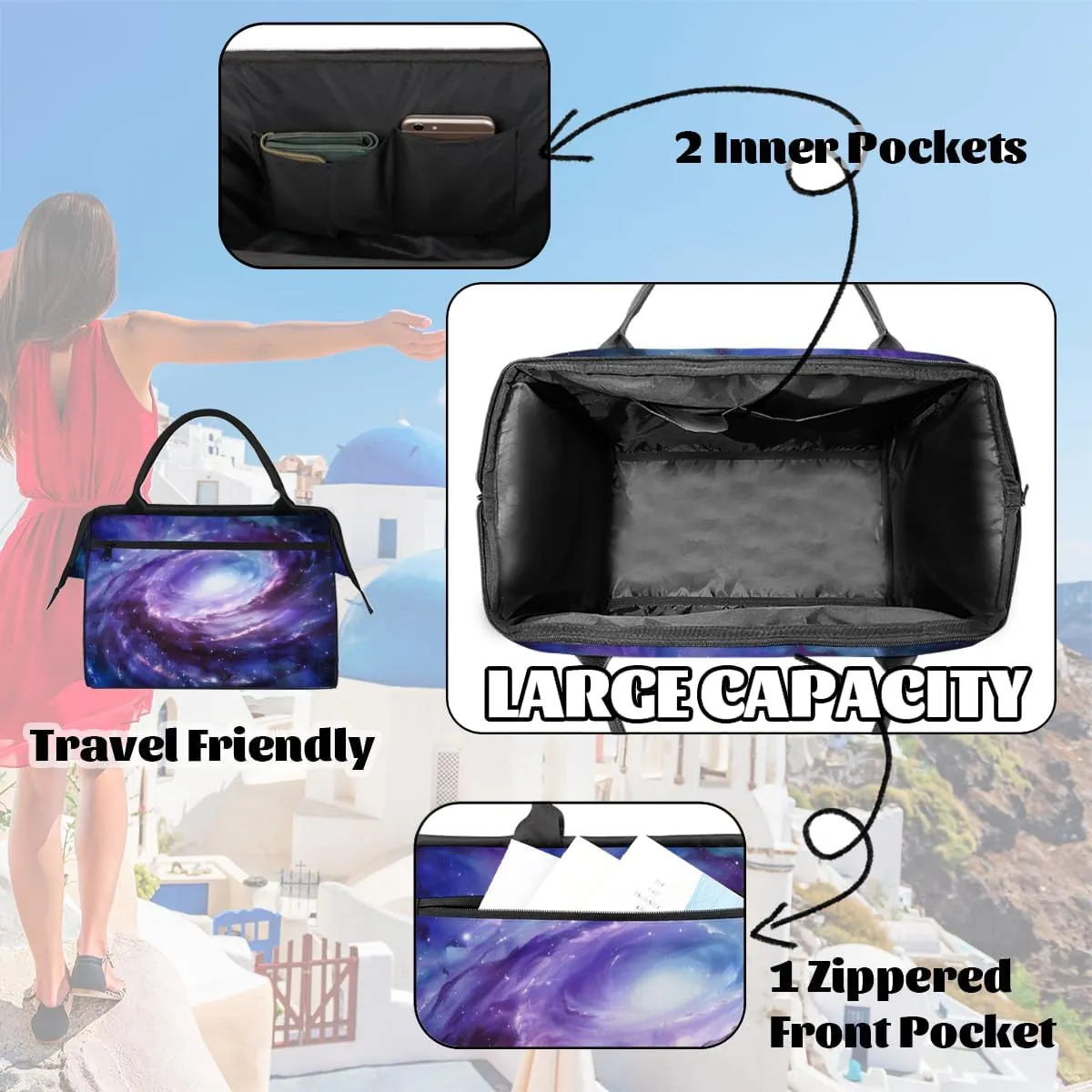 Purple Blue Galaxy Abstract Weekender Overnight Bag for Women Waterproof Carry On Travel Duffle Bags with Pocket Lightweight Sports Gym Tote Bag Large Luggage Workout Personal Item Hospital Bags