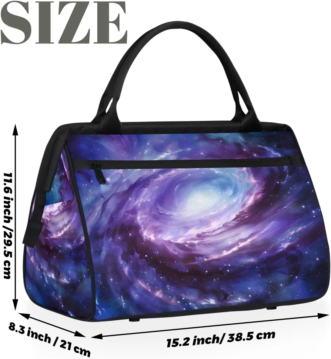 Purple Blue Galaxy Abstract Weekender Overnight Bag for Women Waterproof Carry On Travel Duffle Bags with Pocket Lightweight Sports Gym Tote Bag Large Luggage Workout Personal Item Hospital Bags
