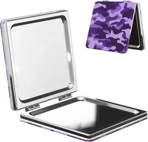 Purple Camouflage Pattern Women Small Pocket Makeup Mirror Compact Portable Folding Handheld Makeup Mirror