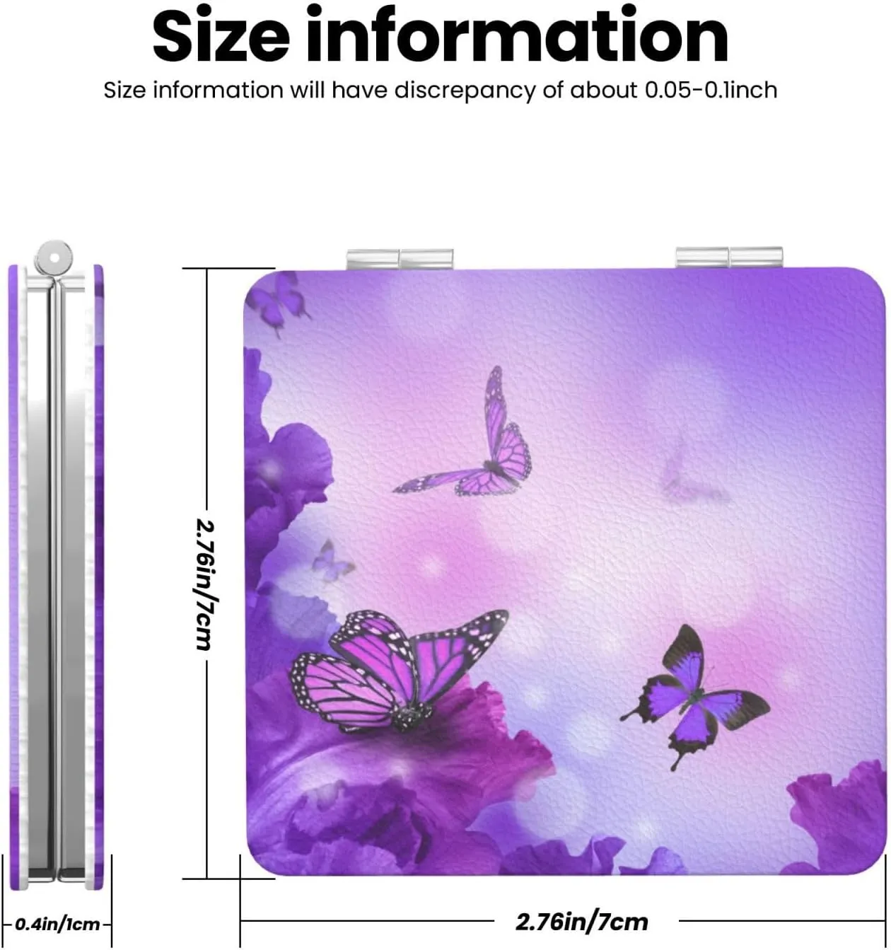 Purple Flowers and Butterfly Small Makeup Mirror Portable Travel Cosmetic Mirror Folding Small Pocket Mirror