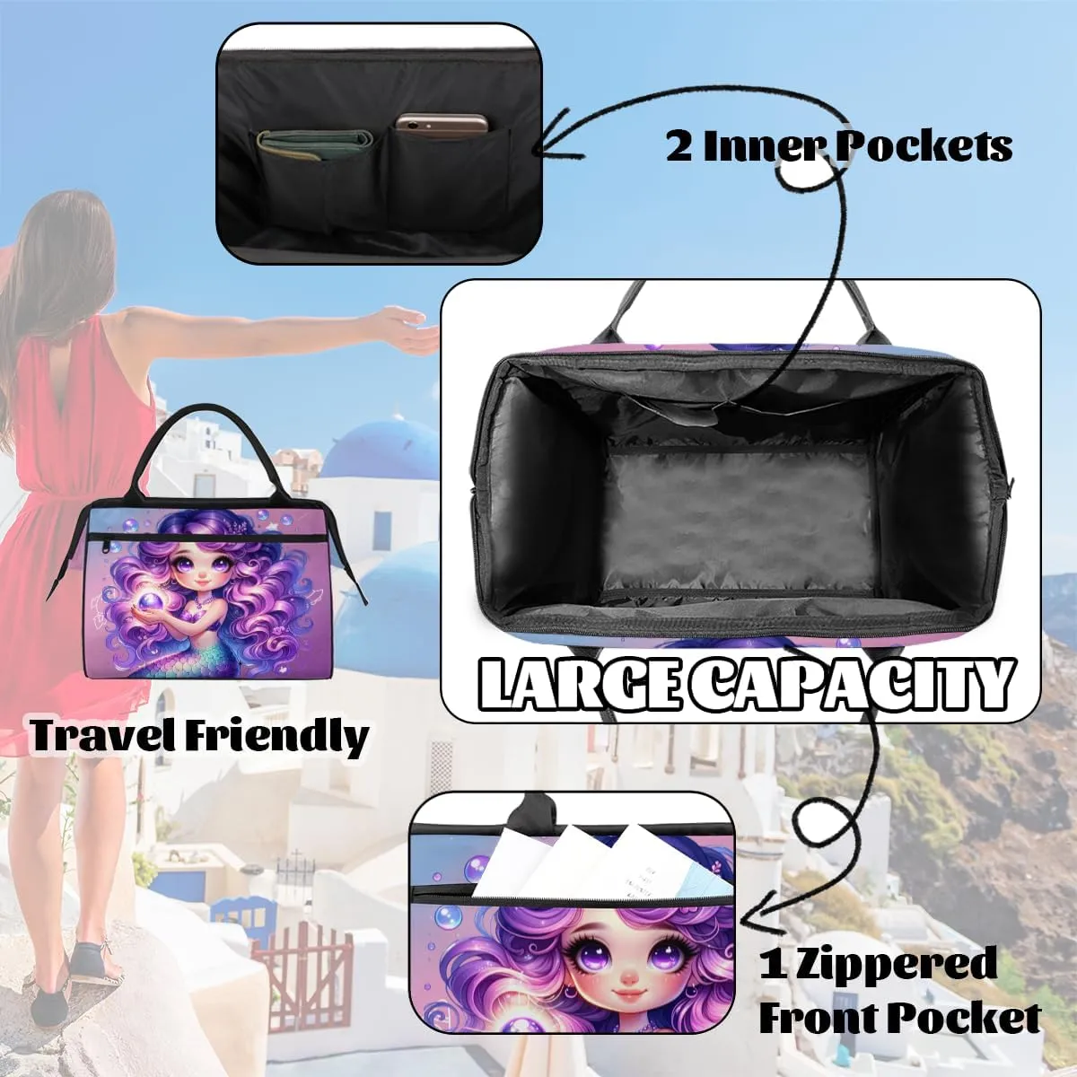 Purple Mermaid Girls Weekender Overnight Bag for Women Waterproof Carry On Travel Duffle Bags with Pocket Lightweight Sports Gym Tote Bag Large Luggage Workout Personal Item Hospital Bags