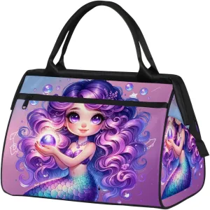 Purple Mermaid Girls Weekender Overnight Bag for Women Waterproof Carry On Travel Duffle Bags with Pocket Lightweight Sports Gym Tote Bag Large Luggage Workout Personal Item Hospital Bags