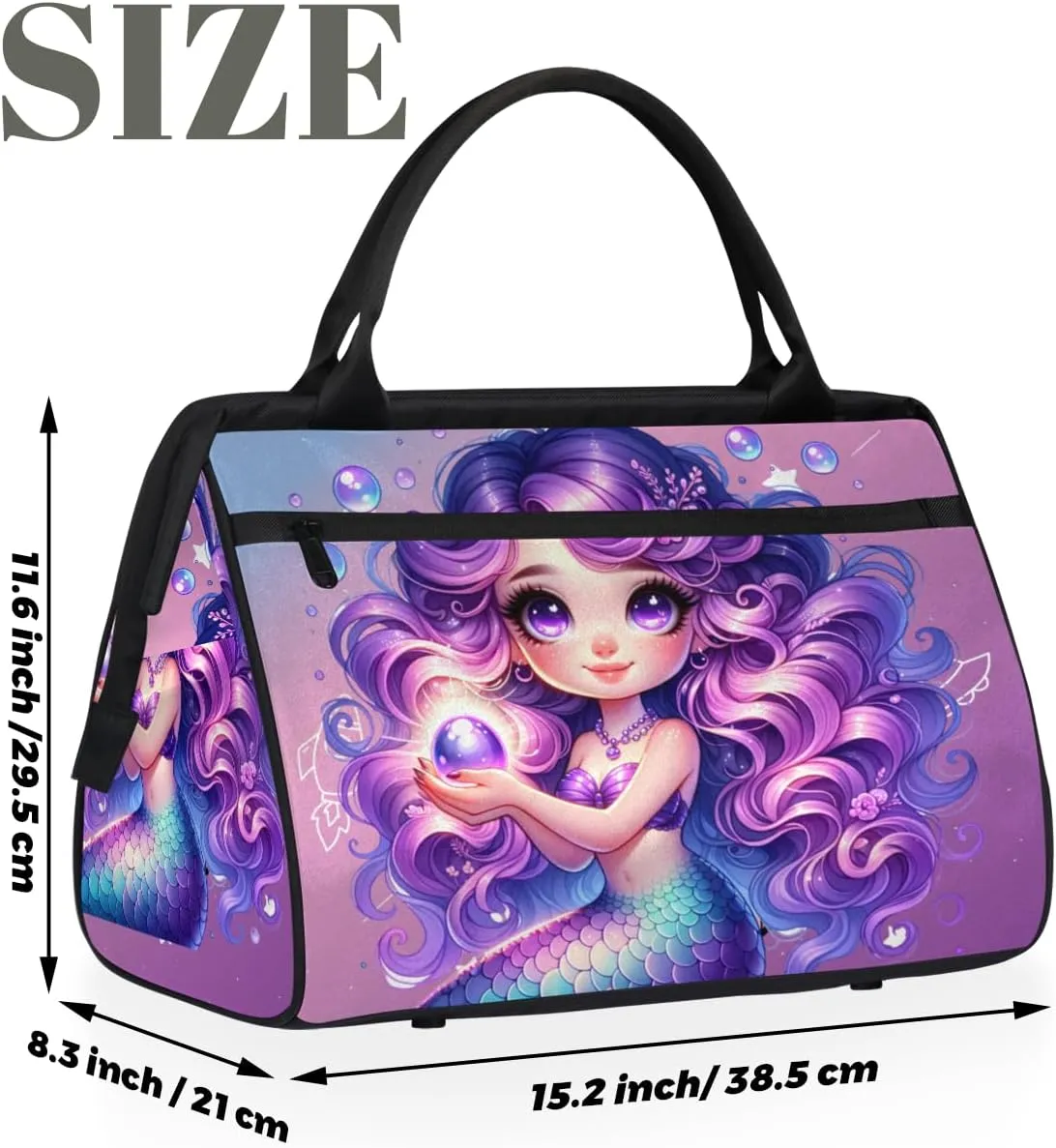 Purple Mermaid Girls Weekender Overnight Bag for Women Waterproof Carry On Travel Duffle Bags with Pocket Lightweight Sports Gym Tote Bag Large Luggage Workout Personal Item Hospital Bags