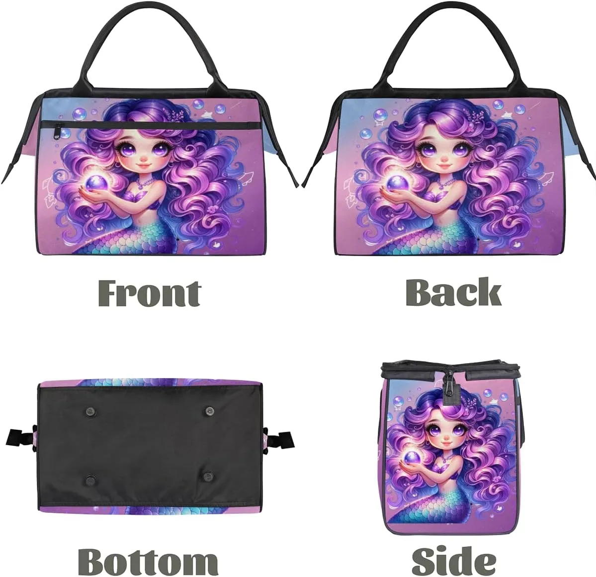Purple Mermaid Girls Weekender Overnight Bag for Women Waterproof Carry On Travel Duffle Bags with Pocket Lightweight Sports Gym Tote Bag Large Luggage Workout Personal Item Hospital Bags