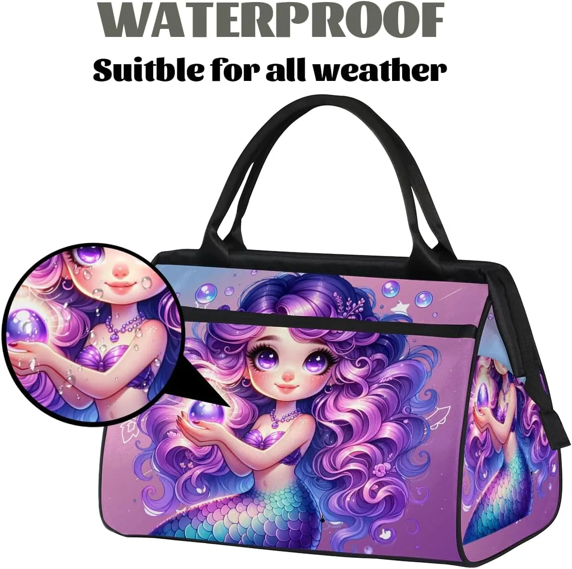 Purple Mermaid Girls Weekender Overnight Bag for Women Waterproof Carry On Travel Duffle Bags with Pocket Lightweight Sports Gym Tote Bag Large Luggage Workout Personal Item Hospital Bags