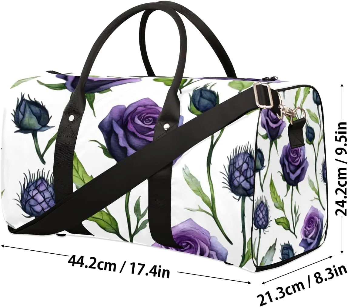 Purple Roses Travel Duffle Bag for Women Men Gym Duffel Foldable Bag Waterproof Weekender Vintage Flower Duffle Tote
