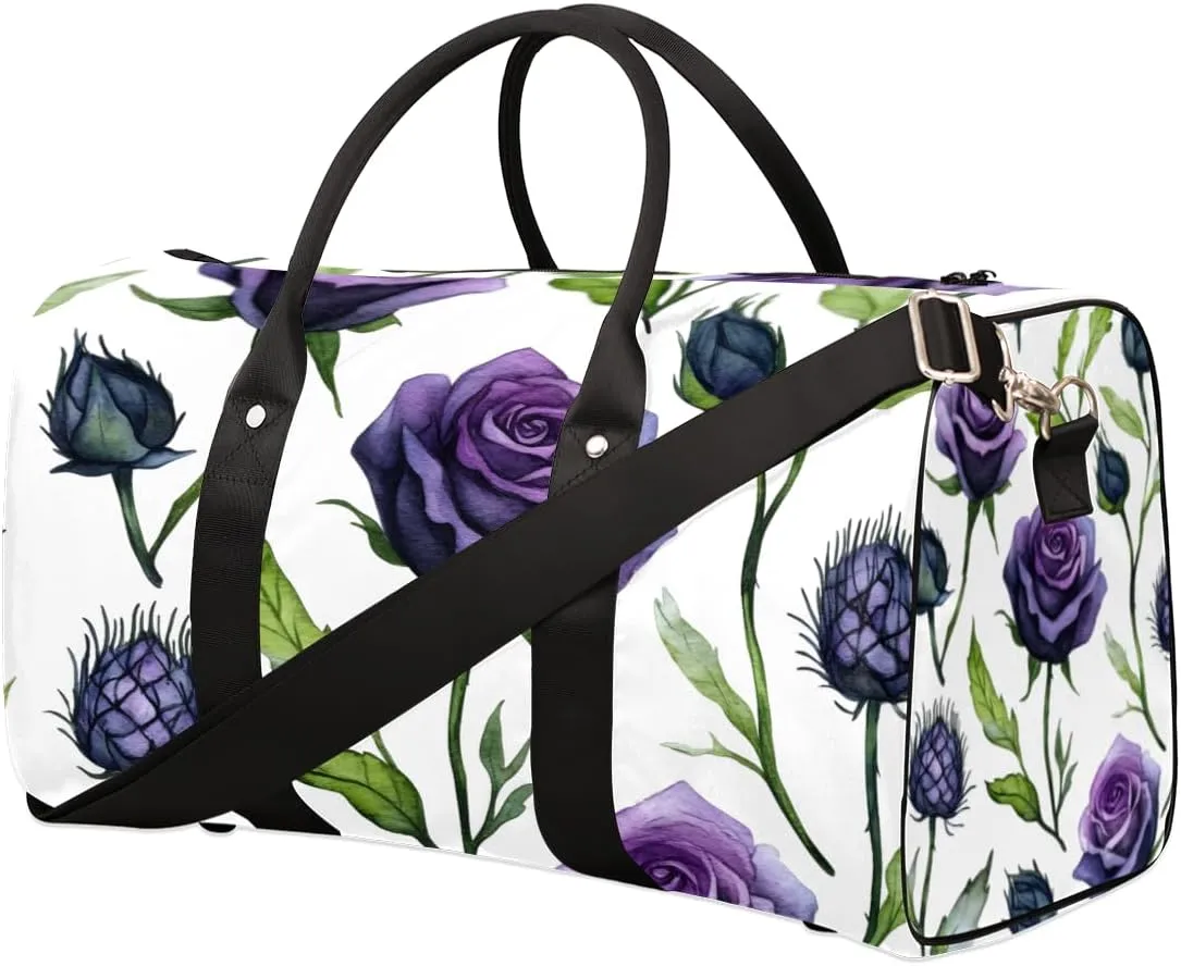 Purple Roses Travel Duffle Bag for Women Men Gym Duffel Foldable Bag Waterproof Weekender Vintage Flower Duffle Tote