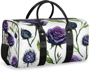 Purple Roses Travel Duffle Bag for Women Men Gym Duffel Foldable Bag Waterproof Weekender Vintage Flower Duffle Tote