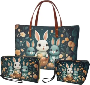 Purse and Handbag Set for Women, Large Hobo Bag with Wallet and Make Up Bag, 3 Piece Top Handle Purse Set