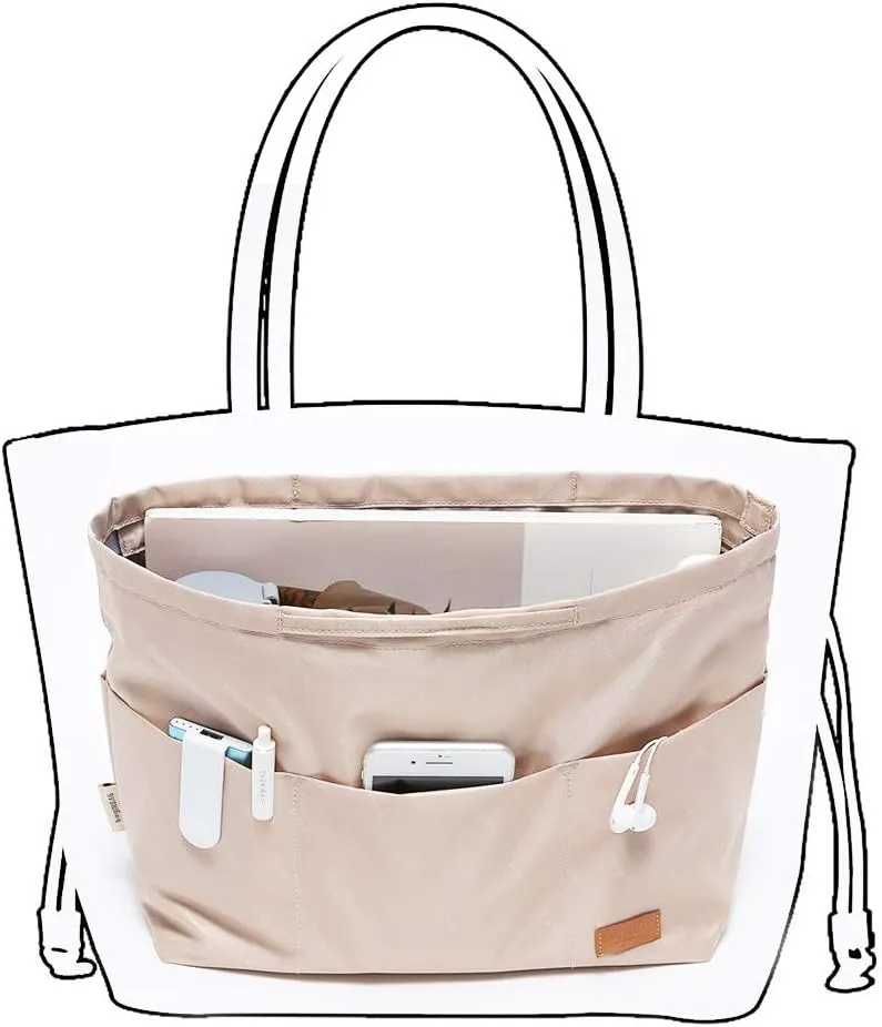 Purse Organizer Insert with zipper Nylon fabric for women Handbags & Totebag beige Size: Large: 15.7"(Top)/12.2"(Bottom) L × 4.9" W × 10" H