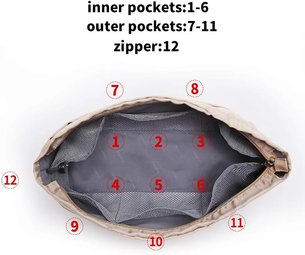 Purse Organizer Insert with zipper Nylon fabric for women Handbags & Totebag beige Size: Large: 15.7"(Top)/12.2"(Bottom) L × 4.9" W × 10" H
