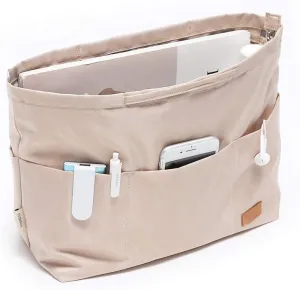 Purse Organizer Insert with zipper Nylon fabric for women Handbags & Totebag beige Size: Large: 15.7"(Top)/12.2"(Bottom) L × 4.9" W × 10" H