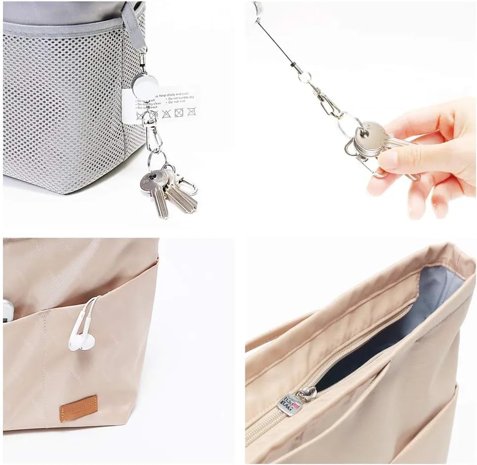 Purse Organizer Insert with zipper Nylon fabric for women Handbags & Totebag beige Size: Large: 15.7"(Top)/12.2"(Bottom) L × 4.9" W × 10" H