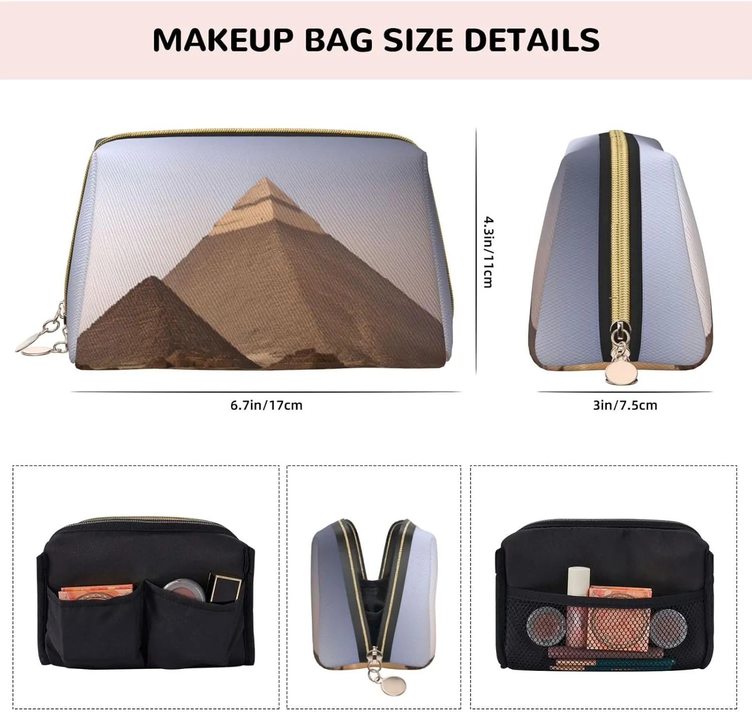 Pyramids Of Egypt Toiletry Travel Bag, Portable Cosmetic Organizer For Women, On-The-Go