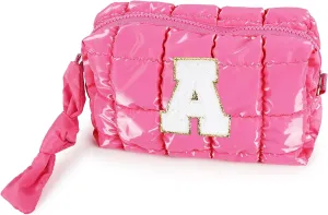 Quilted Makeup Bag Cosmetic Bag, Travel Toiletry Bag for Women, Cute Makeup Bag Organizer Puffer Pouch Hot Pink A