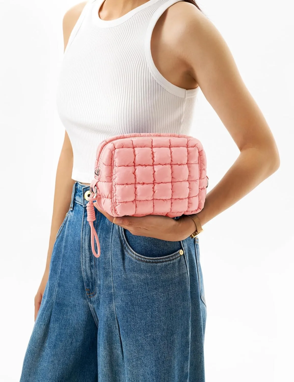 Quilted Makeup Bag Puffy Cosmetic Bag Cute Puffer Travel Toiletry Bag for Women, Small Makeup Pouch for Purse Quilted Cosmetic Pouch for Essentials Toiletries, Gift for Women, Girls