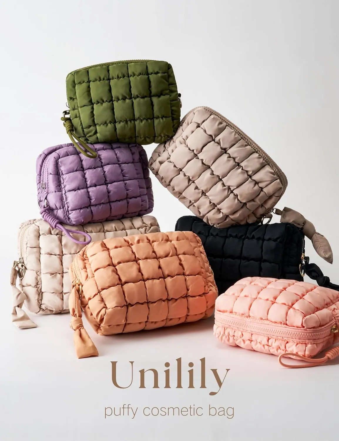 Quilted Makeup Bag Puffy Cosmetic Bag Puffer Travel Toiletry Bag for Women, Small Makeup Pouch for Purse Quilted Cosmetic Pouch for Essentials Toiletries, Gift for Women