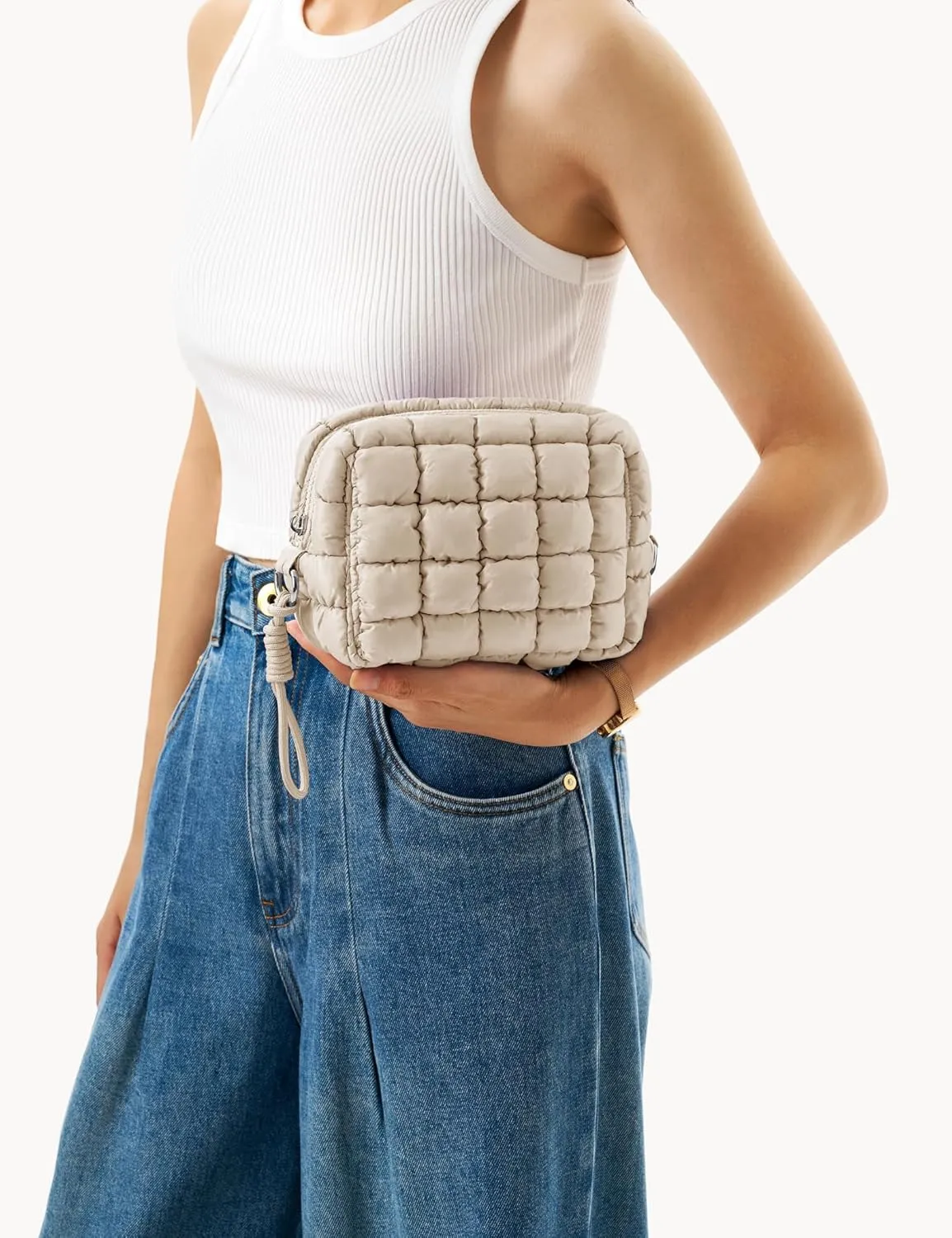Quilted Makeup Bag Puffy Cosmetic Bag Puffer Travel Toiletry Bag for Women, Small Makeup Pouch for Purse Quilted Cosmetic Pouch for Essentials Toiletries, Gift for Women