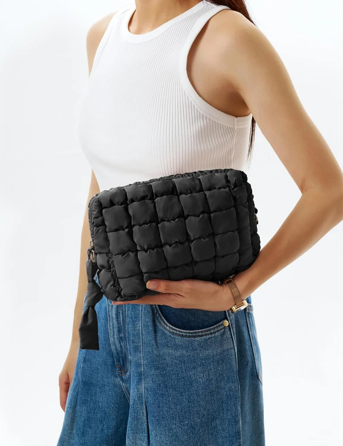 Quilted Makeup Bag Puffy Cosmetic Bag Puffer Travel Toiletry Bag for Women, Small Makeup Pouch for Purse Quilted Cosmetic Pouch for Essentials Toiletries, Gift for Women