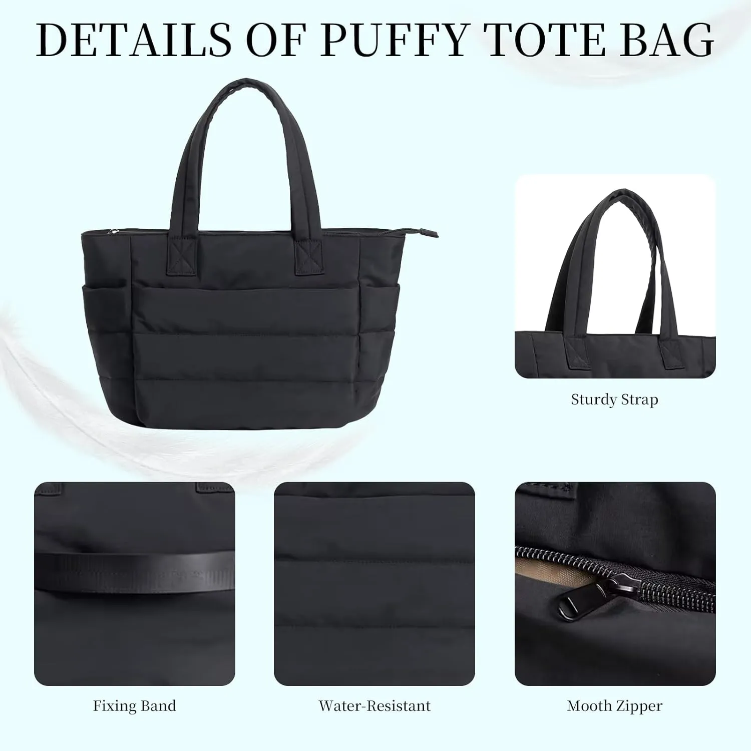 Quilted Tote Bag for Women, Lightweight Puffy Work Bag with Compartment, Quilted Shoulder Bag with Multi Pockets