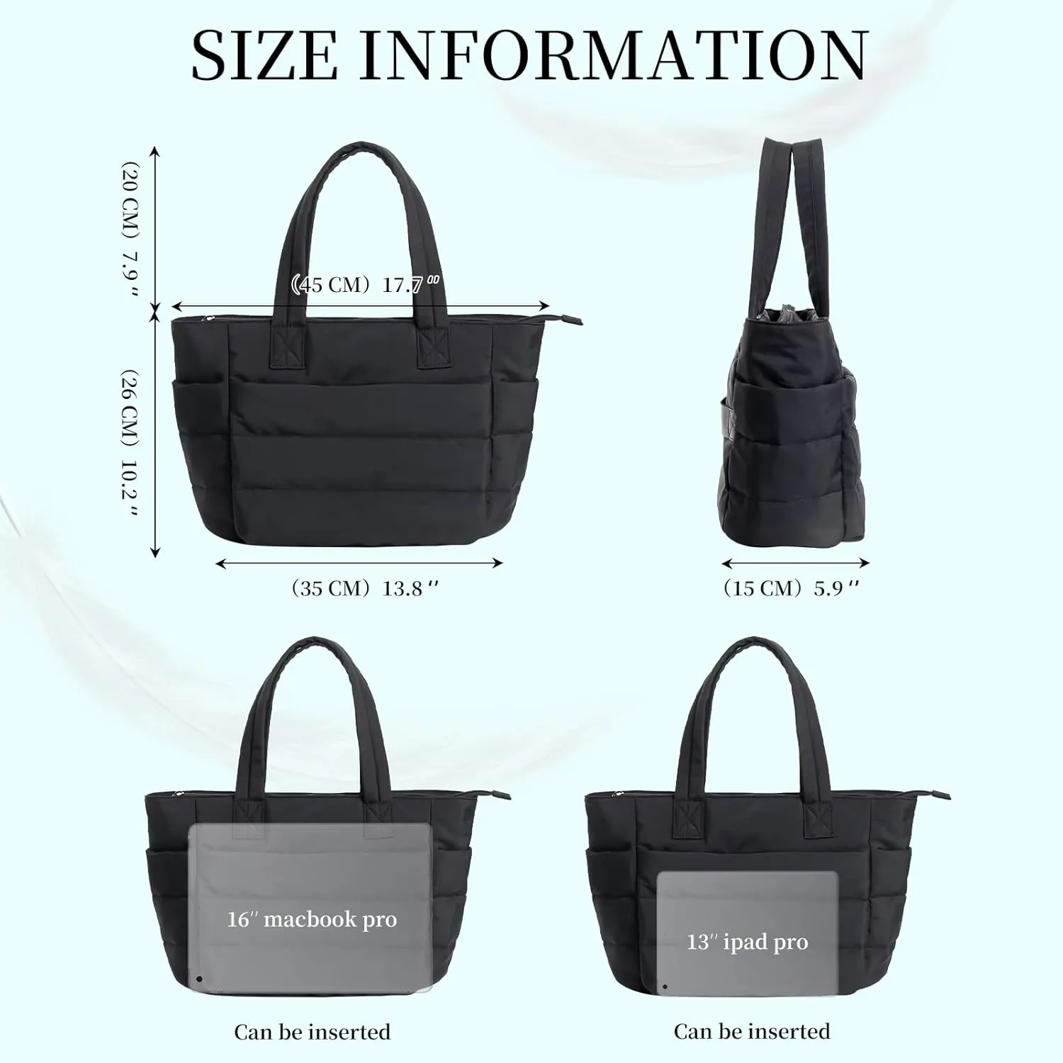 Quilted Tote Bag for Women, Lightweight Puffy Work Bag with Compartment, Quilted Shoulder Bag with Multi Pockets