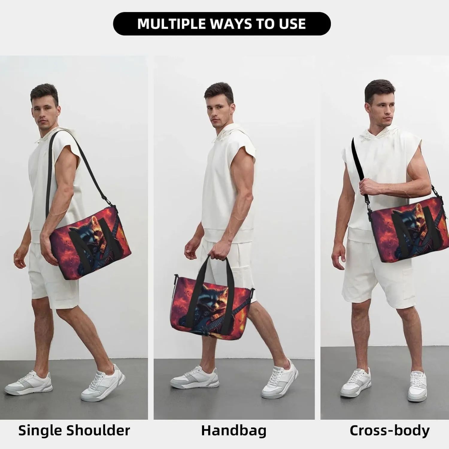 Raccoon guitar print Travel Duffel Bag, Sports Tote Gym Bag, Swim Pool Bag Large Shoulder Tote Bag for Beach Weekender