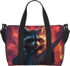 Raccoon guitar print Travel Duffel Bag, Sports Tote Gym Bag, Swim Pool Bag Large Shoulder Tote Bag for Beach Weekender