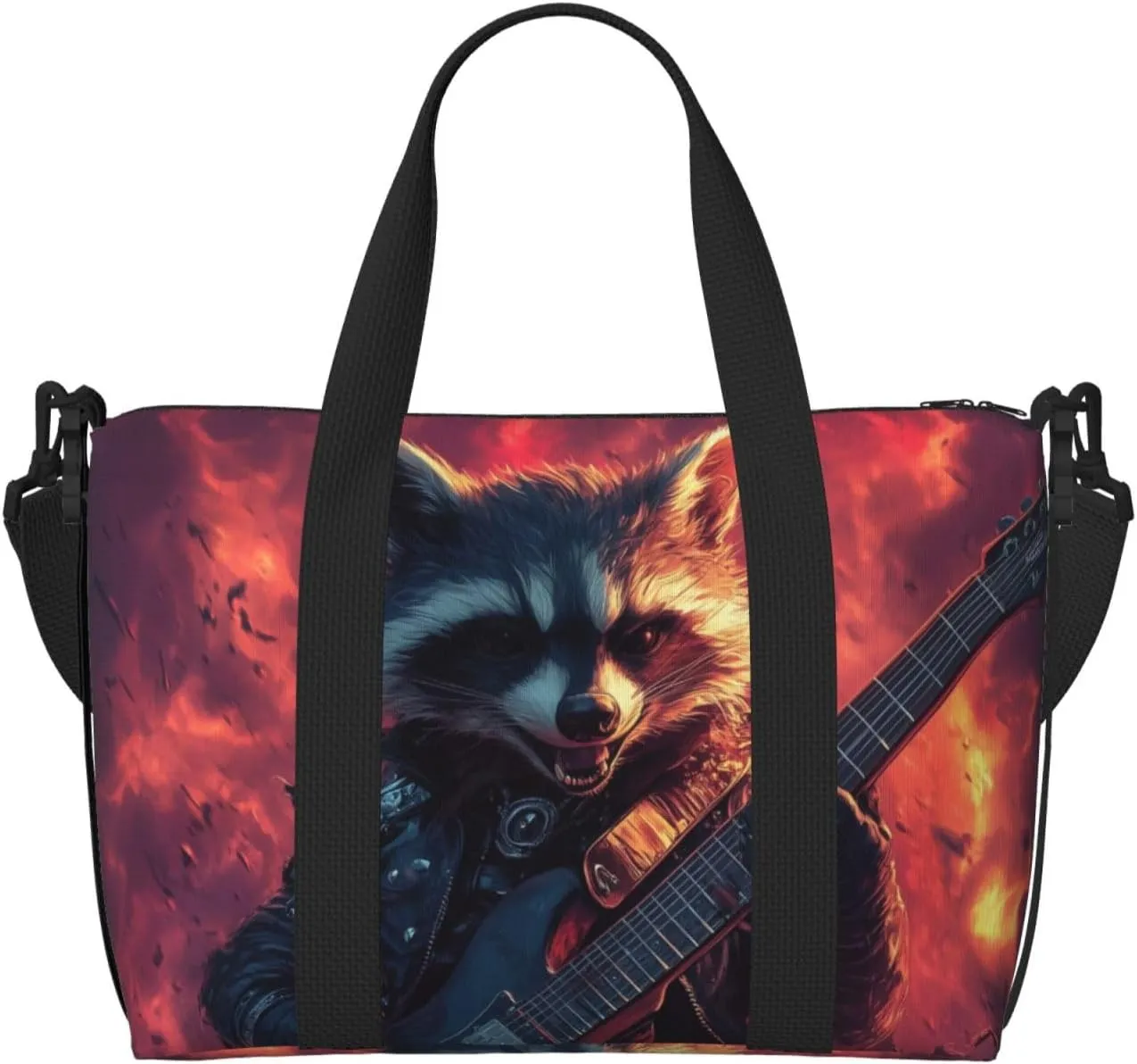 Raccoon guitar print Travel Duffel Bag, Sports Tote Gym Bag, Swim Pool Bag Large Shoulder Tote Bag for Beach Weekender