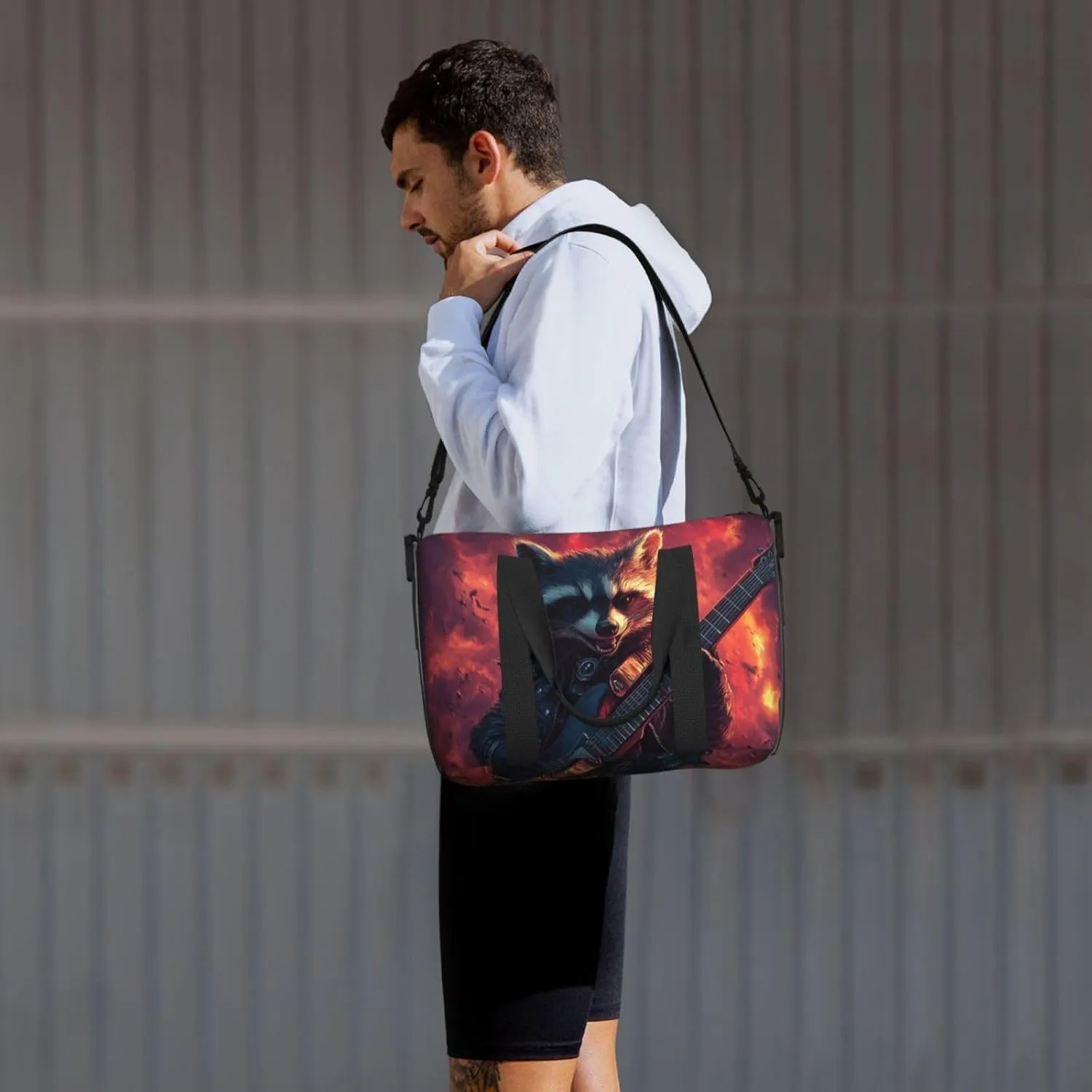 Raccoon guitar print Travel Duffel Bag, Sports Tote Gym Bag, Swim Pool Bag Large Shoulder Tote Bag for Beach Weekender