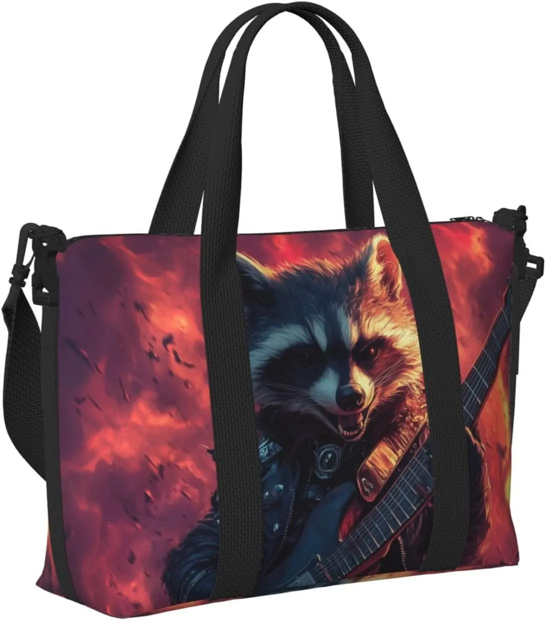 Raccoon guitar print Travel Duffel Bag, Sports Tote Gym Bag, Swim Pool Bag Large Shoulder Tote Bag for Beach Weekender