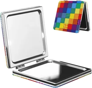Rainbow Colored Square Shaped Women Small Makeup Mirror Compact Handheld Cosmetic Mirror for Purse Pocket