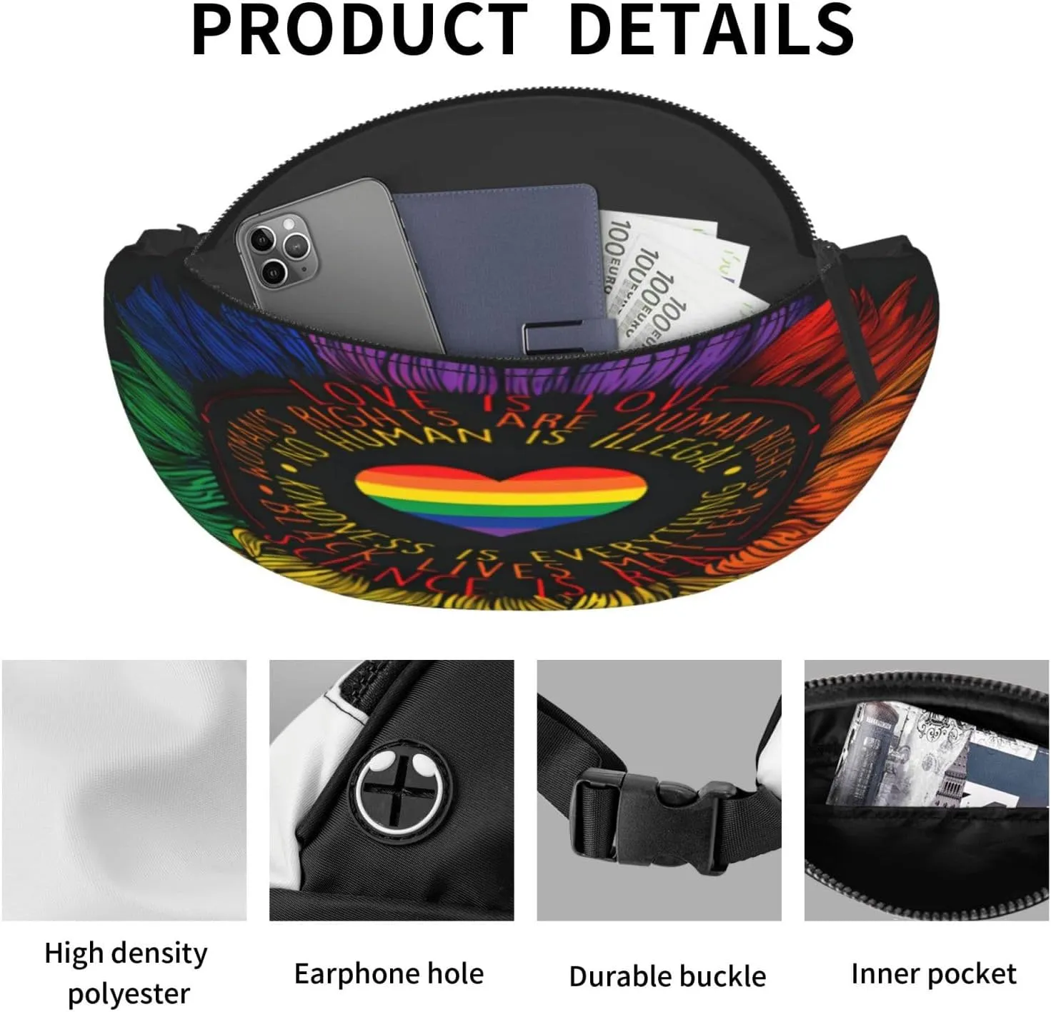 Rainbow Lipss Pride Gay Lesbian Lgbt Waist Packs Unisex Adjustable Shoulder Strap Messenger Bag Sports Travel Running Leisure Waist Bag