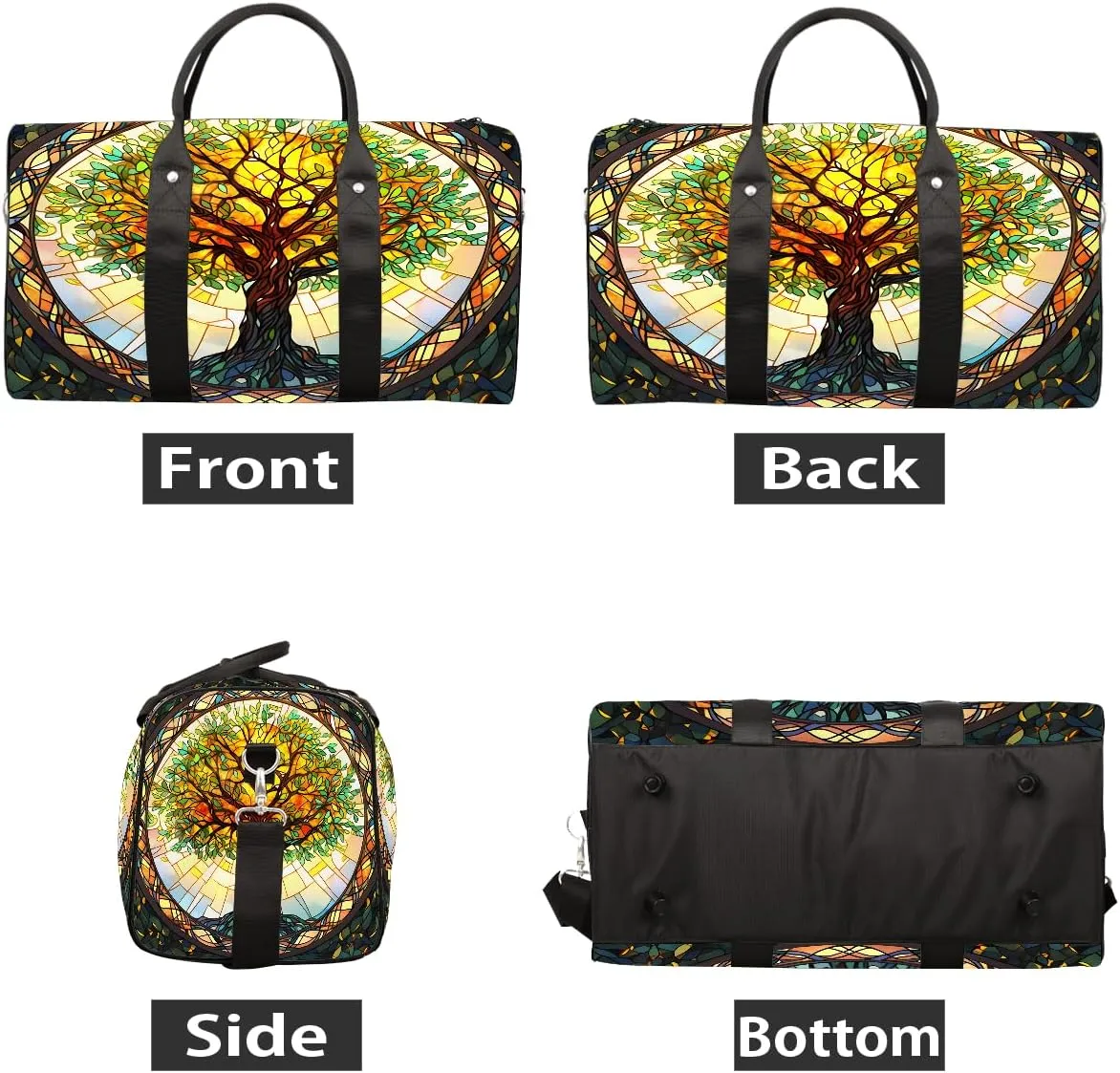 Rainbow Tree Of Life Glass Travel Duffle Bag Sports Gym Bags for Women Men Weekender Overnight Bags Waterproof Carry On Tote Bag Workout Bag for Dance Swimming Yoga Hospital