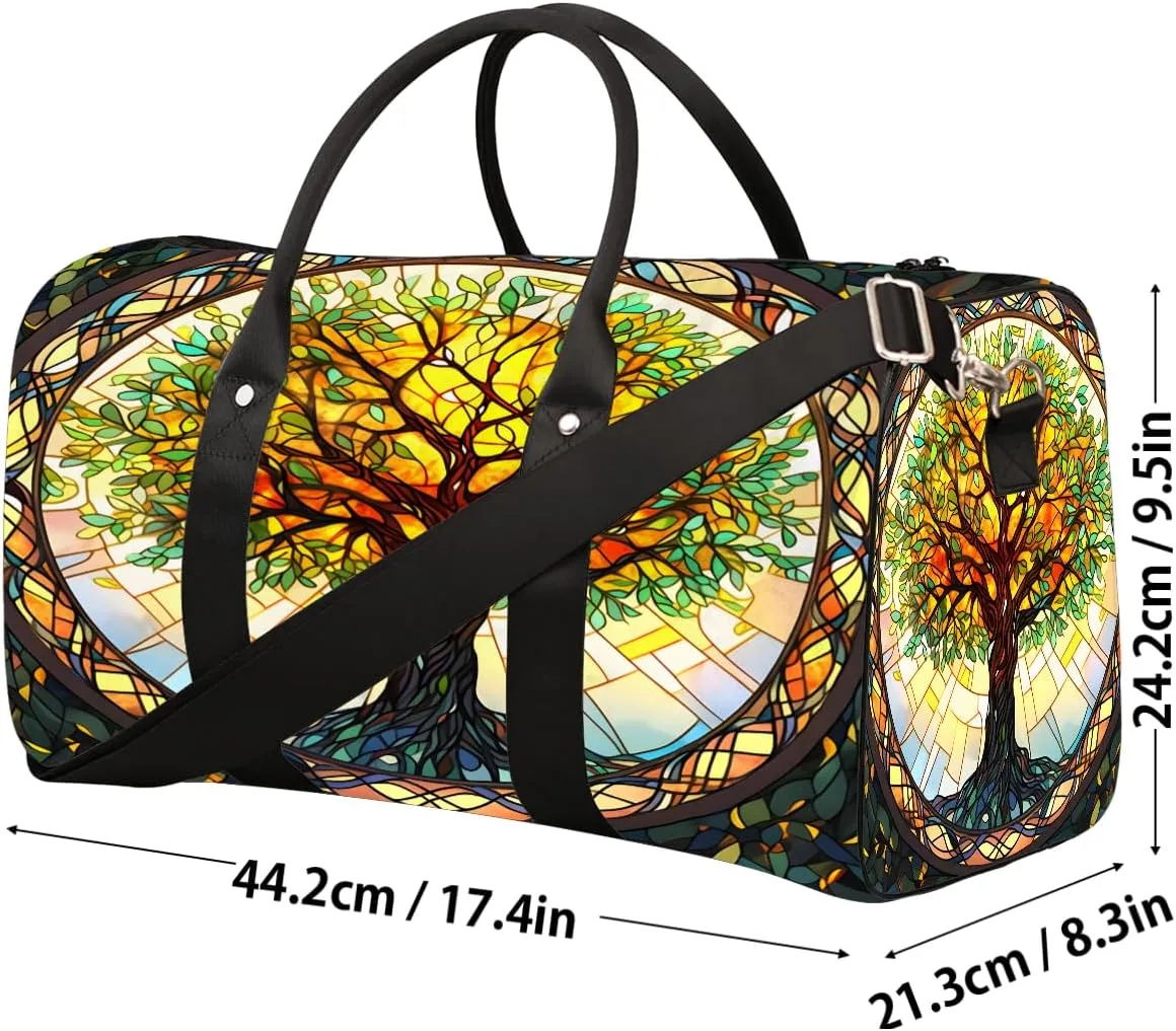 Rainbow Tree Of Life Glass Travel Duffle Bag Sports Gym Bags for Women Men Weekender Overnight Bags Waterproof Carry On Tote Bag Workout Bag for Dance Swimming Yoga Hospital