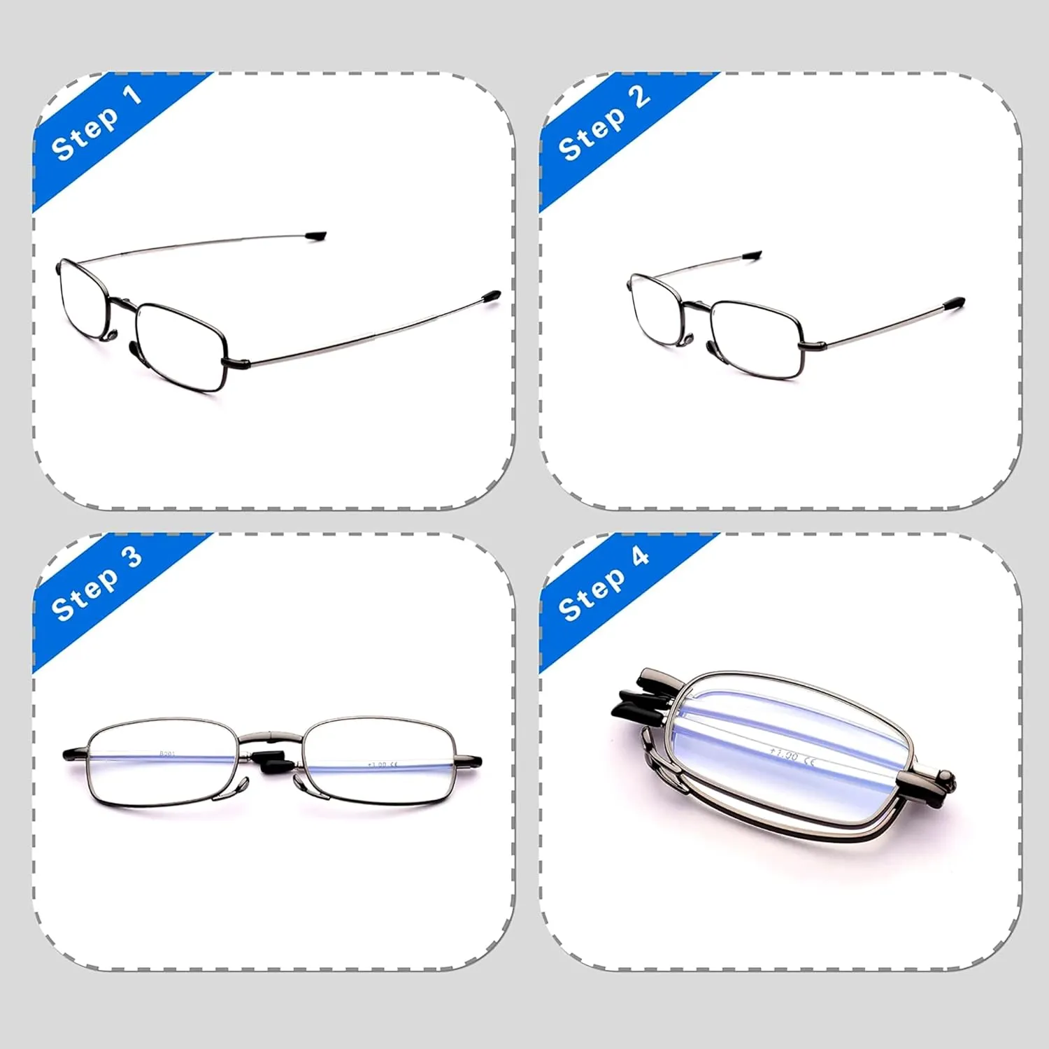 Reading Glasses Men Women, Pocket Wallet Purse Compact Hard Cases Folding Readers, Blue light Glasses Spring Hinge