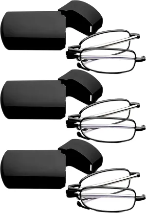 Reading Glasses Men Women, Pocket Wallet Purse Compact Hard Cases Folding Readers, Blue light Glasses Spring Hinge