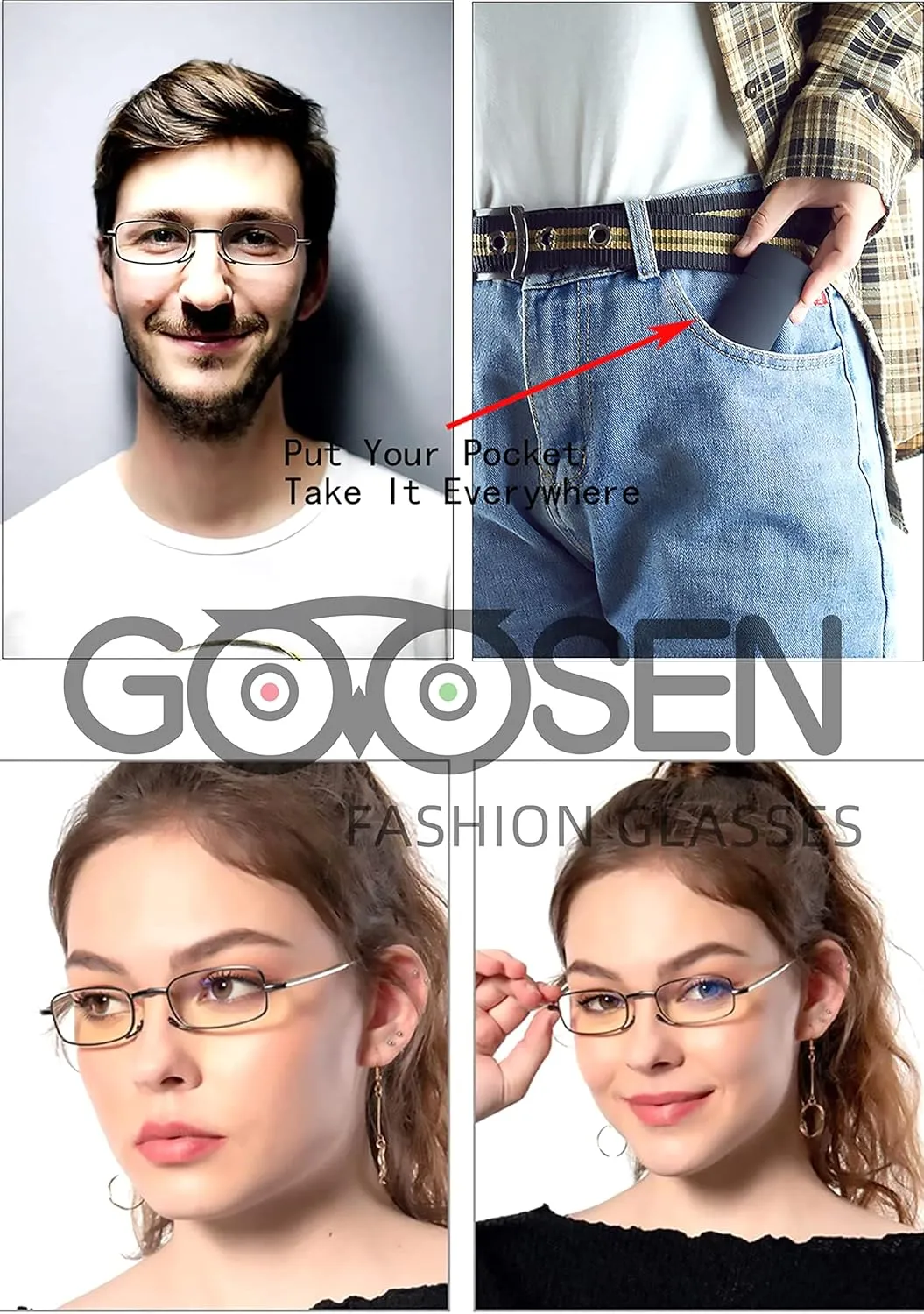 Reading Glasses Men Women, Pocket Wallet Purse Compact Hard Cases Folding Readers, Blue light Glasses Spring Hinge
