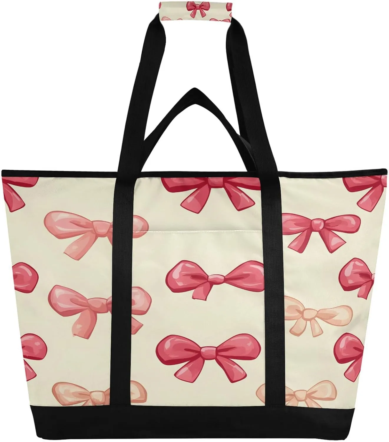 Red Bows Reusable Insulated Lunchbox Cooler Bag, Leakproof Kitchen Grocery Bag Collapsible Portable Cooler Tote Bag for Picnic, Camping, Office, Travel