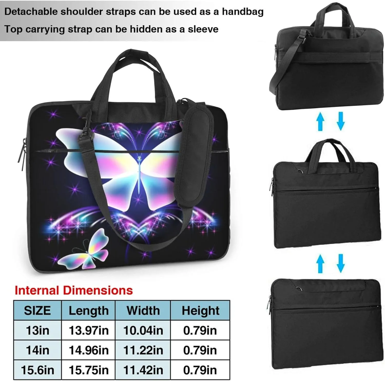 Red Butterfly Laptop Shoulder Bag ​for Men Women, Computer Carrying Case Messenger Bag with Strap