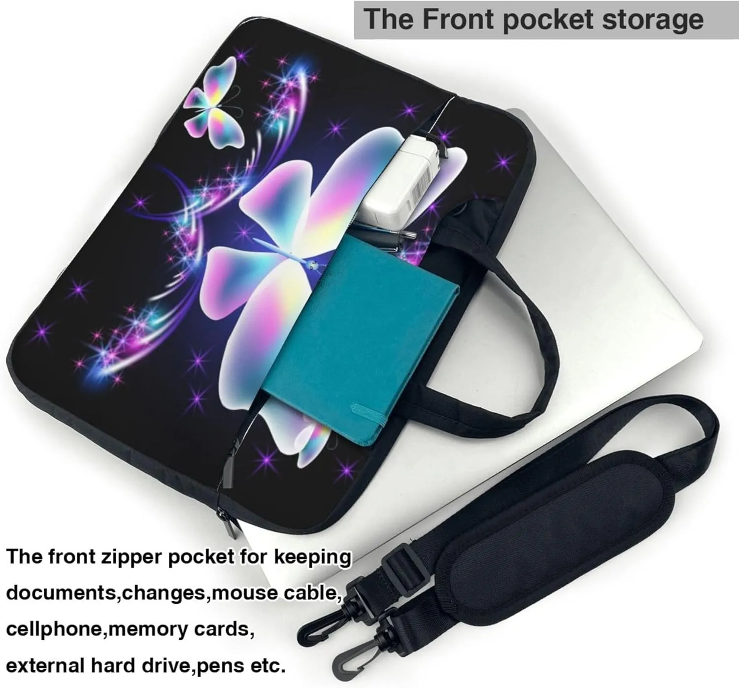 Red Butterfly Laptop Shoulder Bag ​for Men Women, Computer Carrying Case Messenger Bag with Strap