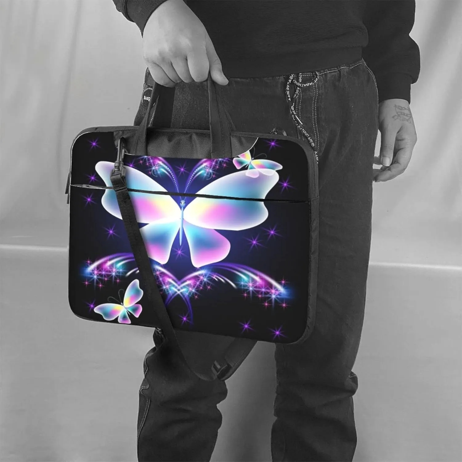 Red Butterfly Laptop Shoulder Bag ​for Men Women, Computer Carrying Case Messenger Bag with Strap