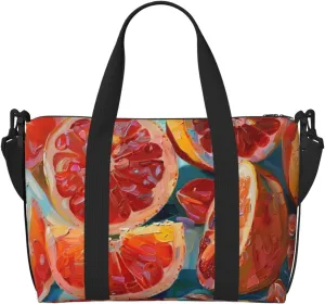 red cut in half orange print Travel Duffel Bag, Sports Tote Gym Bag, Swim Pool Bag Large Shoulder Tote Bag for Beach Weekender