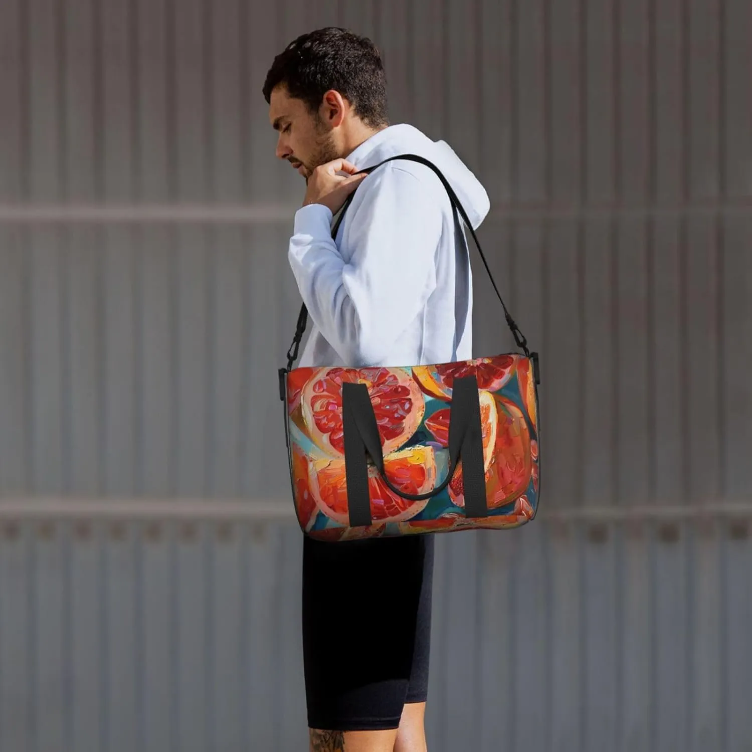 red cut in half orange print Travel Duffel Bag, Sports Tote Gym Bag, Swim Pool Bag Large Shoulder Tote Bag for Beach Weekender