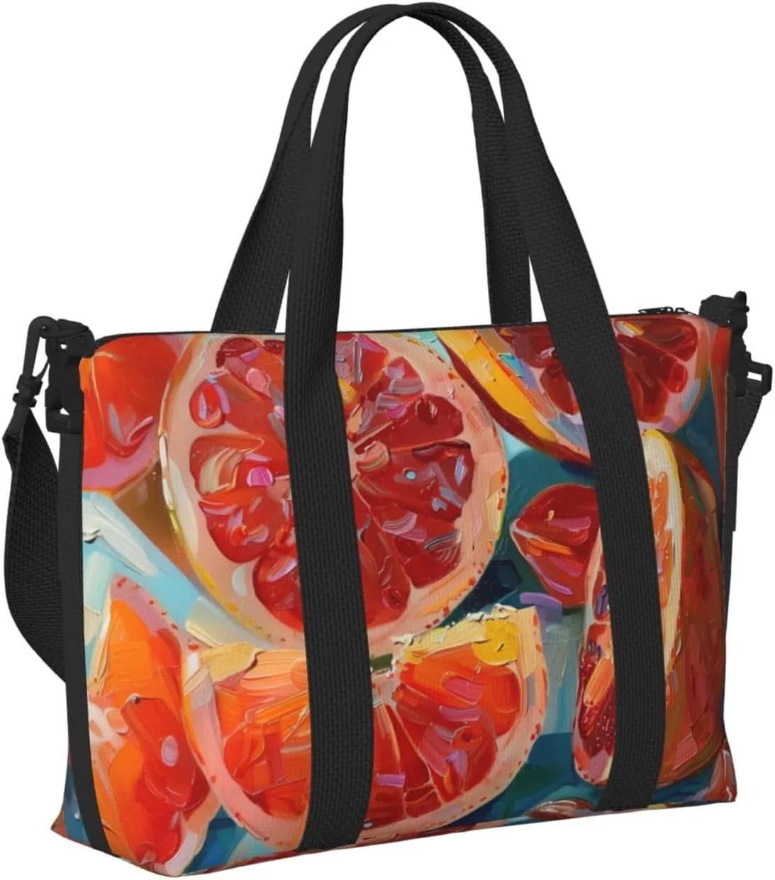 red cut in half orange print Travel Duffel Bag, Sports Tote Gym Bag, Swim Pool Bag Large Shoulder Tote Bag for Beach Weekender