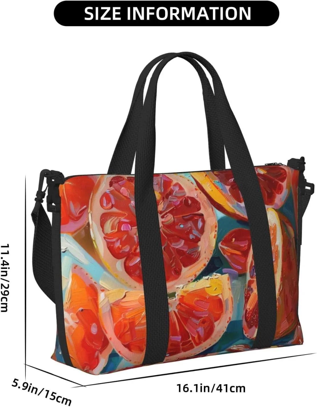 red cut in half orange print Travel Duffel Bag, Sports Tote Gym Bag, Swim Pool Bag Large Shoulder Tote Bag for Beach Weekender