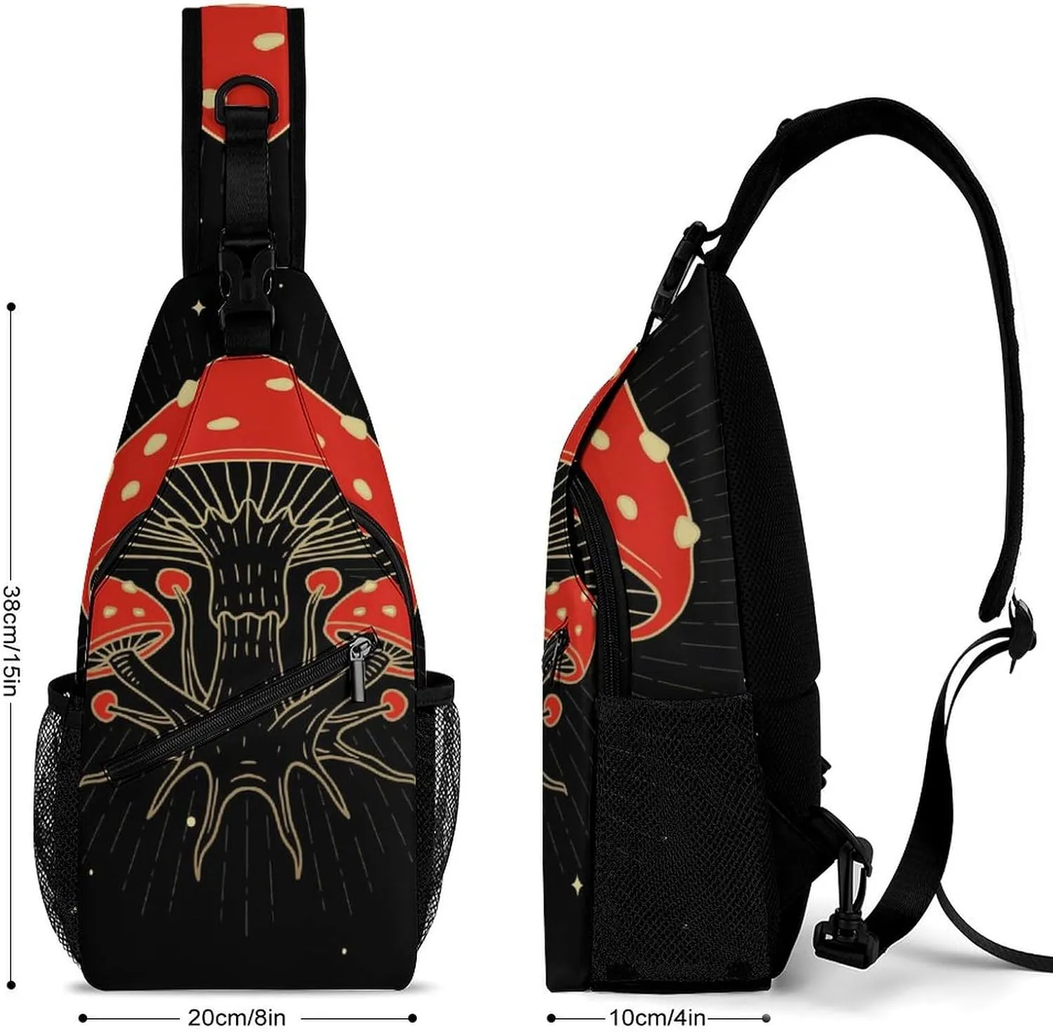 Reed-mushroom-print Sling Bag Crossbody Chest Bag Shoulder Bag For Travel Hiking Cycling Camping